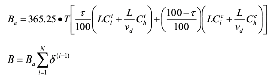 an equation for calculating economic value using a small number of additional parameters labelled in the description below